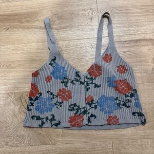 Free People Gray Floral Ribbed Knit Camisole